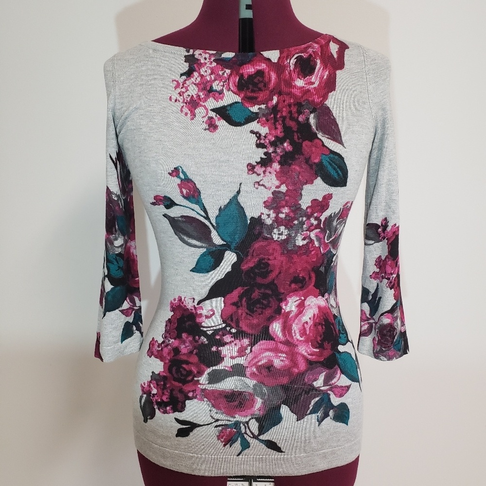 WHBM 3/4 sleeve floral sweater